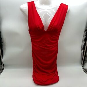 Miss Behave Red Mini Dress with Deep V in the Front and Back. Size 10